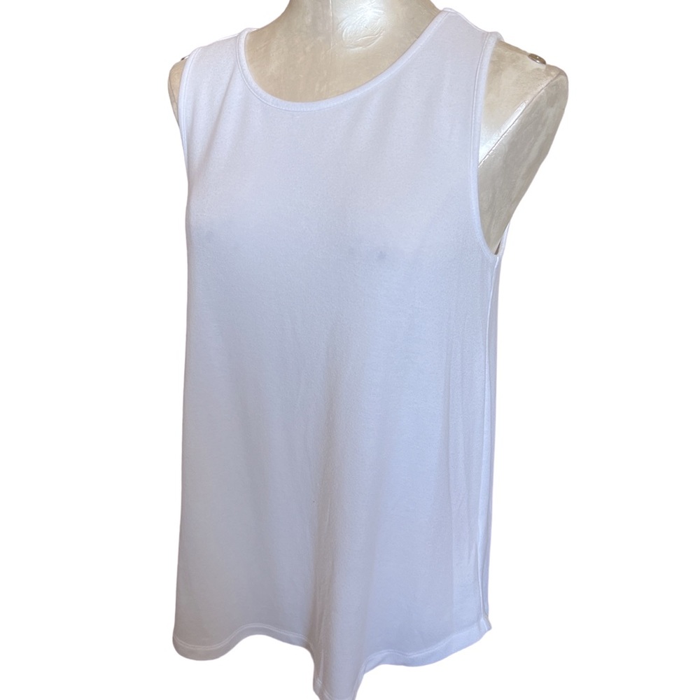 Cupio Women’s Sleeveless white brushed knit top high low back slit Large